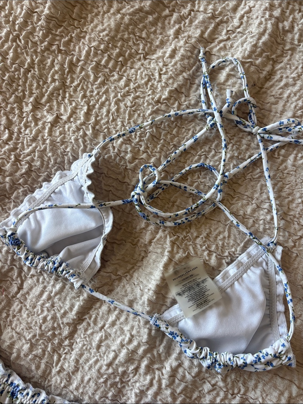 Motel Rocks White & Blue Floral Ruffle Triangle Bikini Set - Picture 5 of 5